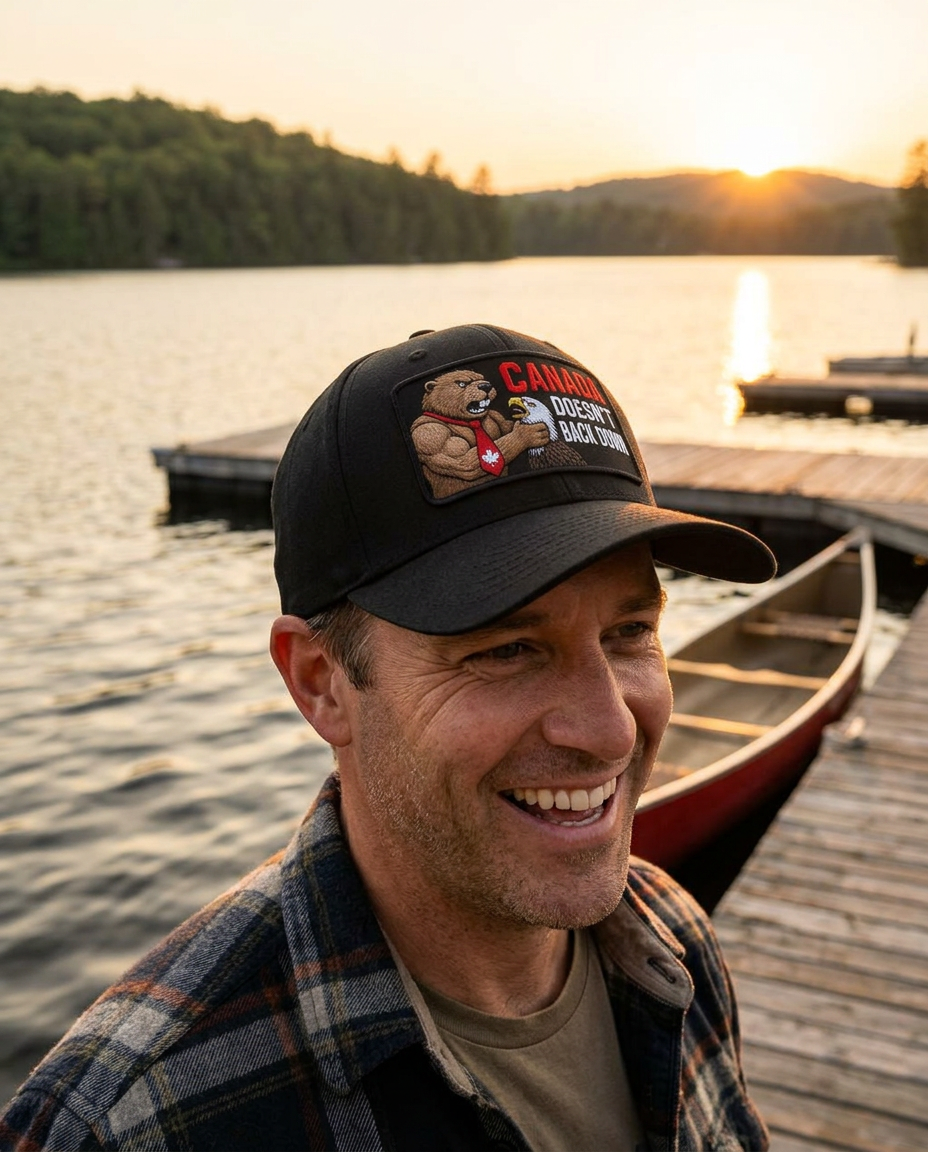 Man wearing the embroidered crest hat